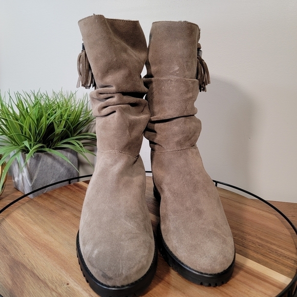 Stuart Weitzman Suede Hidden Wedge Slouch Faux Fur Lined Winter Boots Size 11 - Picture 4 of 15